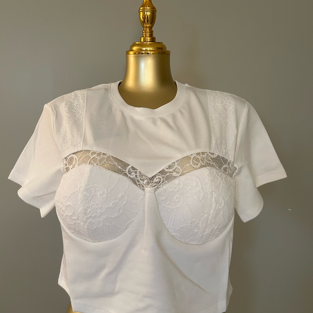 White Lace Detail T-Shirt